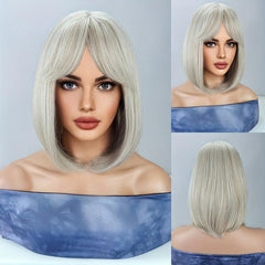 30 48 Cm Bob Wig Straight Hair Bangs Synthetic Heat Resistant Replacement Wig