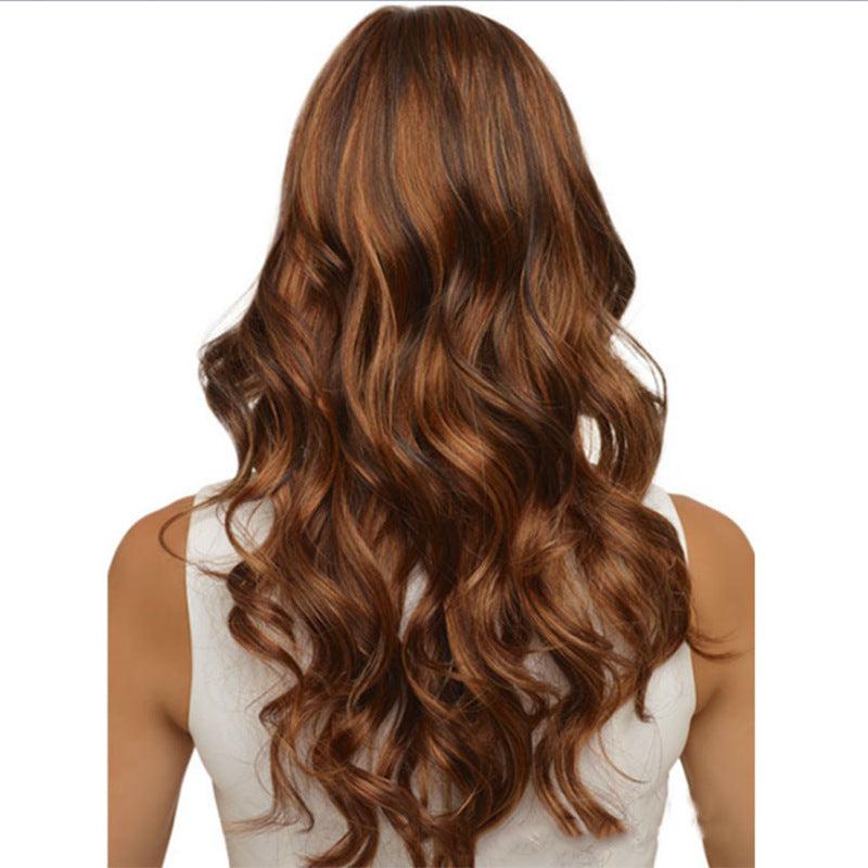 Brown Long Curly Hair Wigs Middle Fringe Wigs For Women Girls