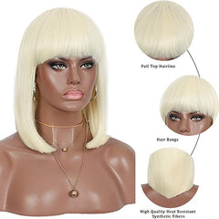 Short Blonde Bob Wig With Bangs for Women