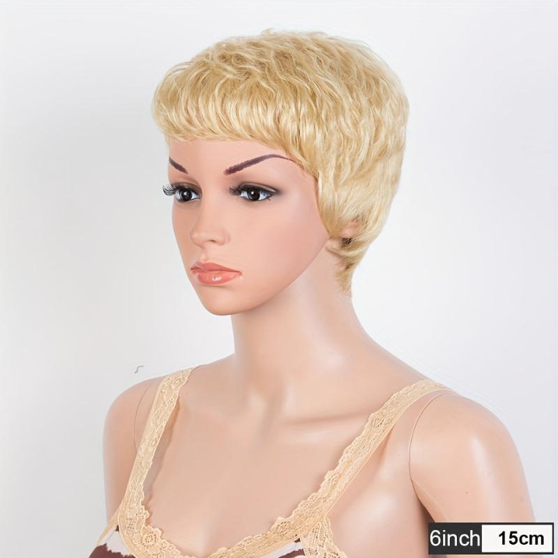180D Blonde Pixie Short Cut Human Hair Wig With Bangs