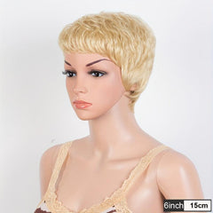 180D Blonde Pixie Short Cut Human Hair Wig With Bangs