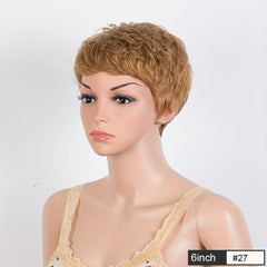 180D Blonde Pixie Short Cut Human Hair Wig With Bangs