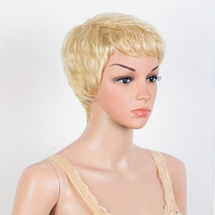 180D Blonde Pixie Short Cut Human Hair Wig With Bangs