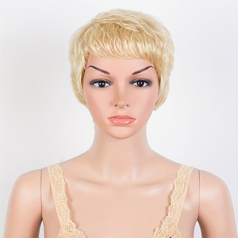 180D Blonde Pixie Short Cut Human Hair Wig With Bangs