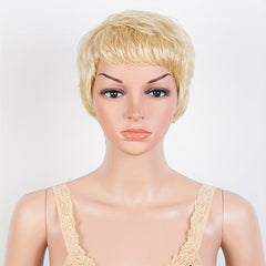 180D Blonde Pixie Short Cut Human Hair Wig With Bangs