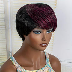 Wine Red Short Pixie Cut Wigs Short Straight Hair Wigs For Women