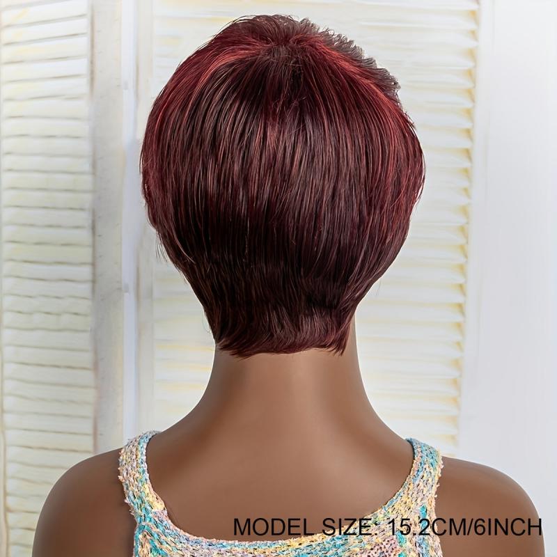 Wine Red Short Pixie Cut Wigs Short Straight Hair Wigs For Women