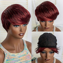 Wine Red Short Pixie Cut Wigs Short Straight Hair Wigs For Women