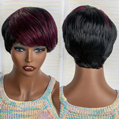Wine Red Short Pixie Cut Wigs Short Straight Hair Wigs For Women