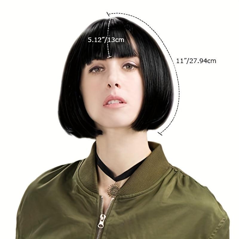 Short Bob Wig With Bangs Synthetic Hair 27.94 cm Brown with Auburn Highlights