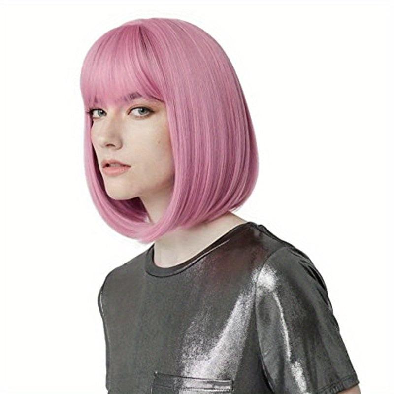 Short Bob Wig With Bangs Synthetic Hair 27.94 cm Brown with Auburn Highlights