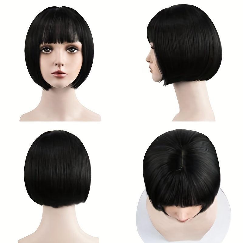 Short Bob Wig With Bangs Synthetic Hair 27.94 cm Brown with Auburn Highlights