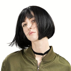 Short Bob Wig With Bangs Synthetic Hair 27.94 cm Brown with Auburn Highlights
