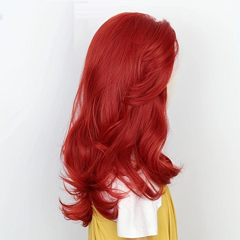 Red Mermaid Wig Long Wavy Synthetic for Halloween Party Costume