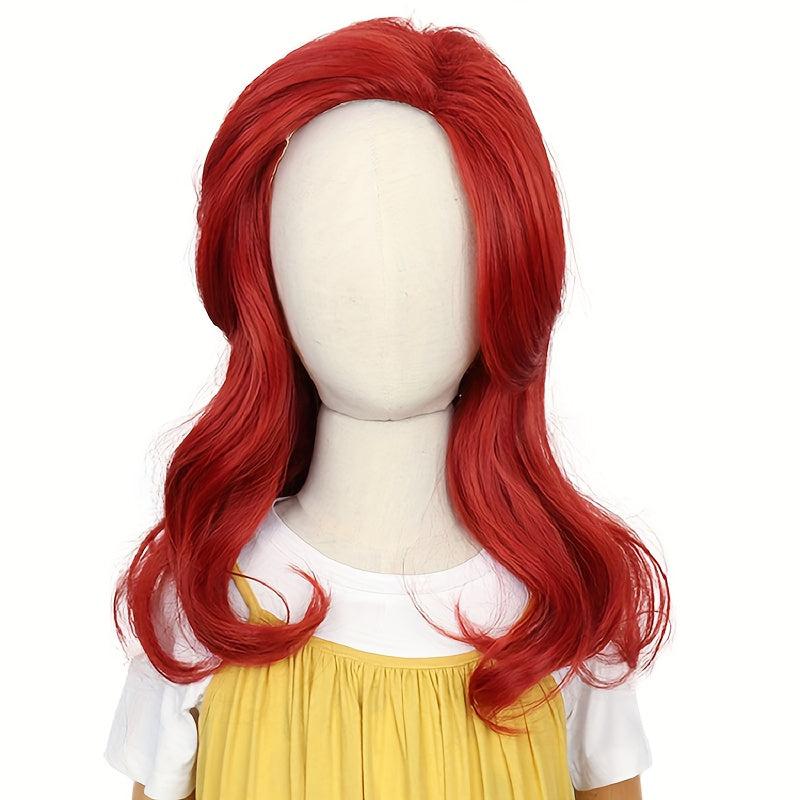 Red Mermaid Wig Long Wavy Synthetic for Halloween Party Costume