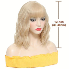 35 56 Cm Short Wavy Wig With Bangs Synthetic Hair For Women