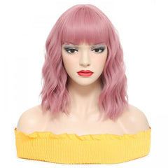 35 56 Cm Short Wavy Wig With Bangs Synthetic Hair For Women