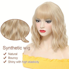 35 56 Cm Short Wavy Wig With Bangs Synthetic Hair For Women
