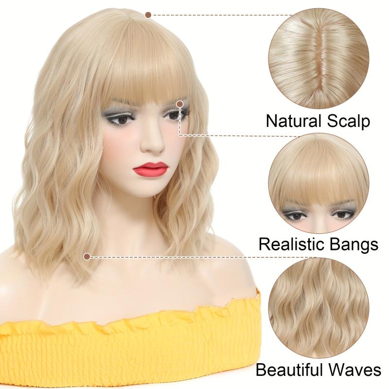 35 56 Cm Short Wavy Wig With Bangs Synthetic Hair For Women