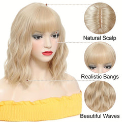 35 56 Cm Short Wavy Wig With Bangs Synthetic Hair For Women