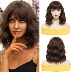 35 56 Cm Short Wavy Wig With Bangs Synthetic Hair For Women