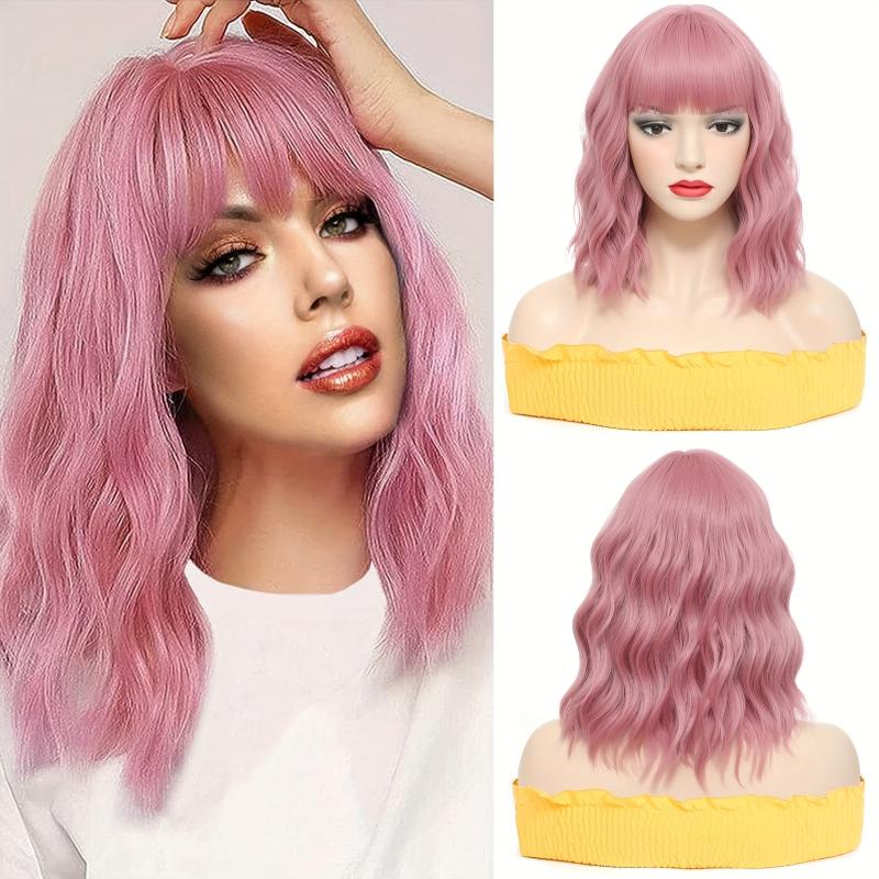 35 56 Cm Short Wavy Wig With Bangs Synthetic Hair For Women