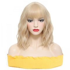 35 56 Cm Short Wavy Wig With Bangs Synthetic Hair For Women