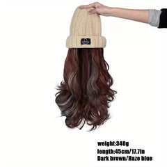 Knit Hat Wigs Long Wavy Mixed Curly Hair Extensions Wig Warm Knitted