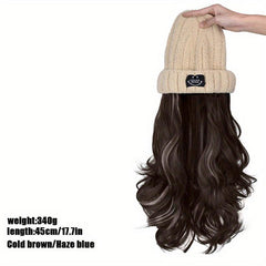 Knit Hat Wigs Long Wavy Mixed Curly Hair Extensions Wig Warm Knitted
