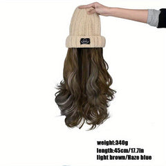 Knit Hat Wigs Long Wavy Mixed Curly Hair Extensions Wig Warm Knitted
