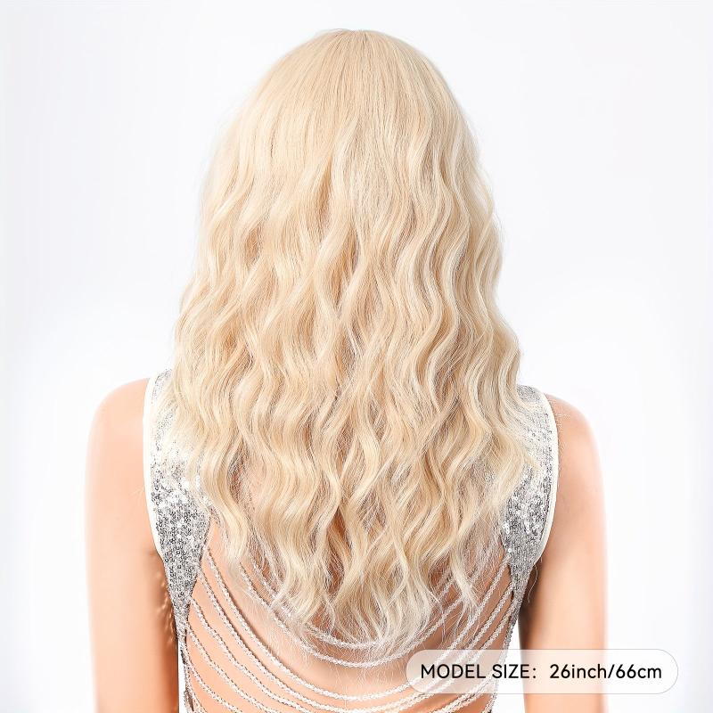 66cm Long Curly Blonde Synthetic Wig with Bangs