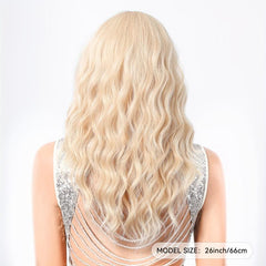 66cm Long Curly Blonde Synthetic Wig with Bangs