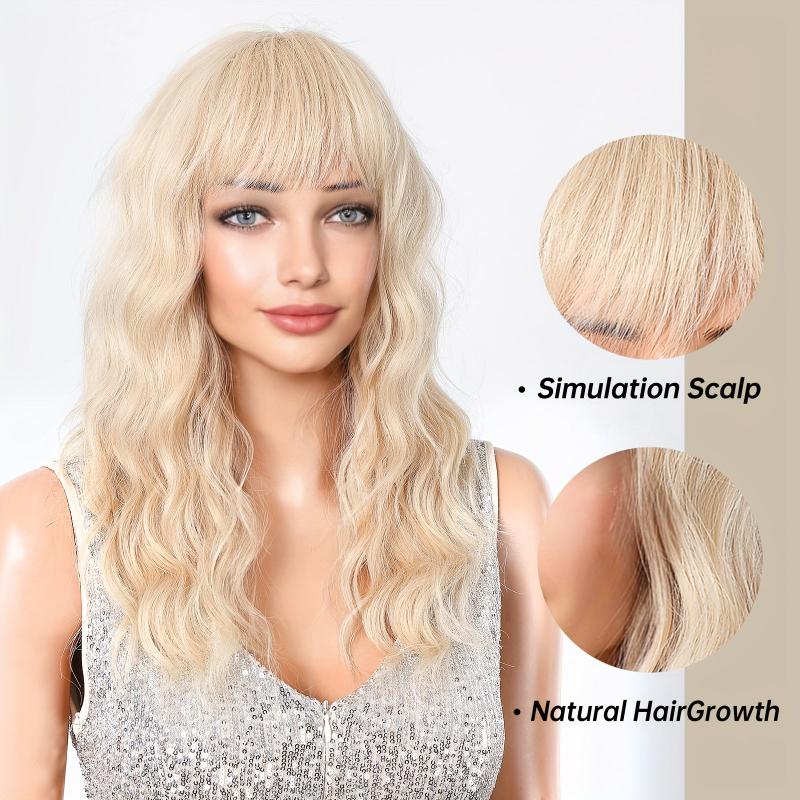 66cm Long Curly Blonde Synthetic Wig with Bangs