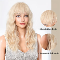 66cm Long Curly Blonde Synthetic Wig with Bangs
