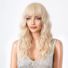 66cm Long Curly Blonde Synthetic Wig with Bangs