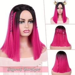 Short Straight Ombre Hot Pink Bob Wig for Women