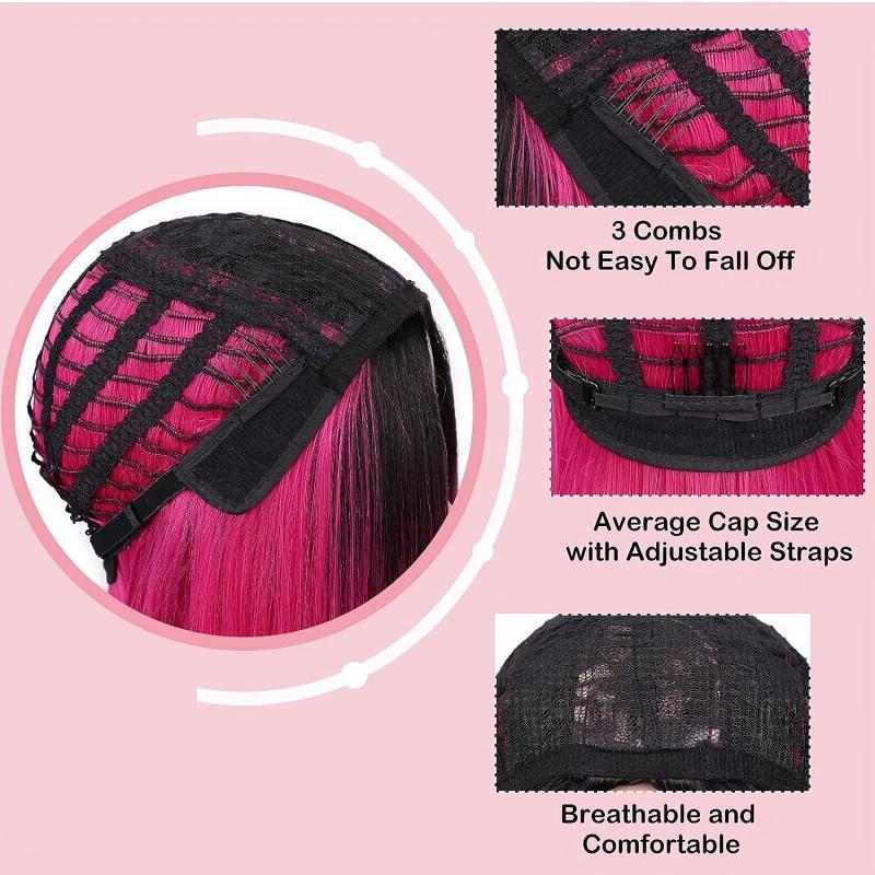 Short Straight Ombre Hot Pink Bob Wig for Women