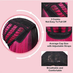Short Straight Ombre Hot Pink Bob Wig for Women