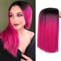 Short Straight Ombre Hot Pink Bob Wig for Women
