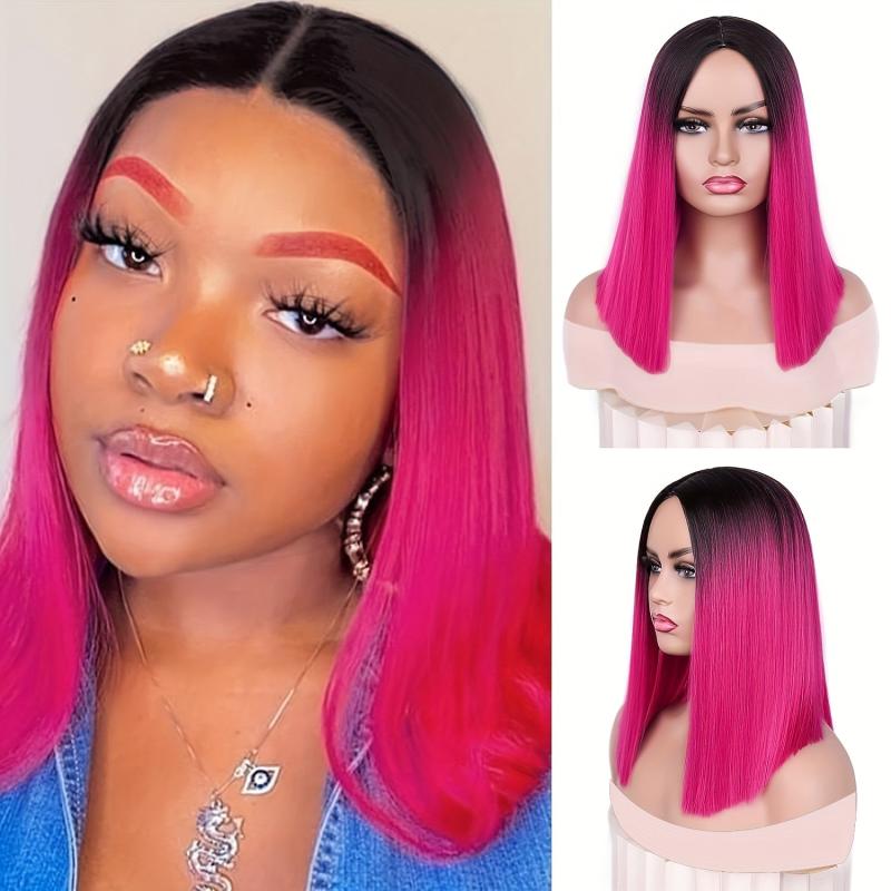 Short Straight Ombre Hot Pink Bob Wig for Women