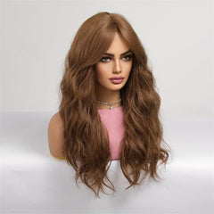 60 96 Cm Brown Long Curly Wig Middle Part Loose Wavy Hair Synthetic Women's Wig