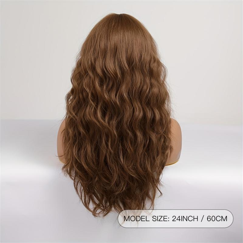 60 96 Cm Brown Long Curly Wig Middle Part Loose Wavy Hair Synthetic Women's Wig