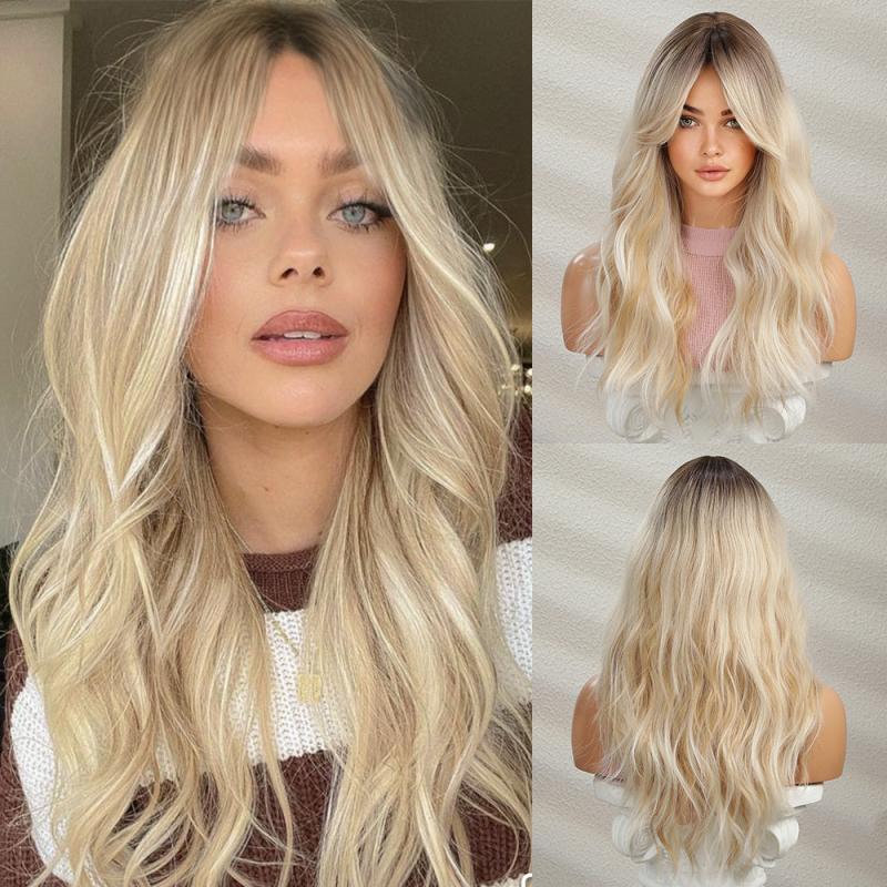 60 96 Cm Brown Long Curly Wig Middle Part Loose Wavy Hair Synthetic Women's Wig