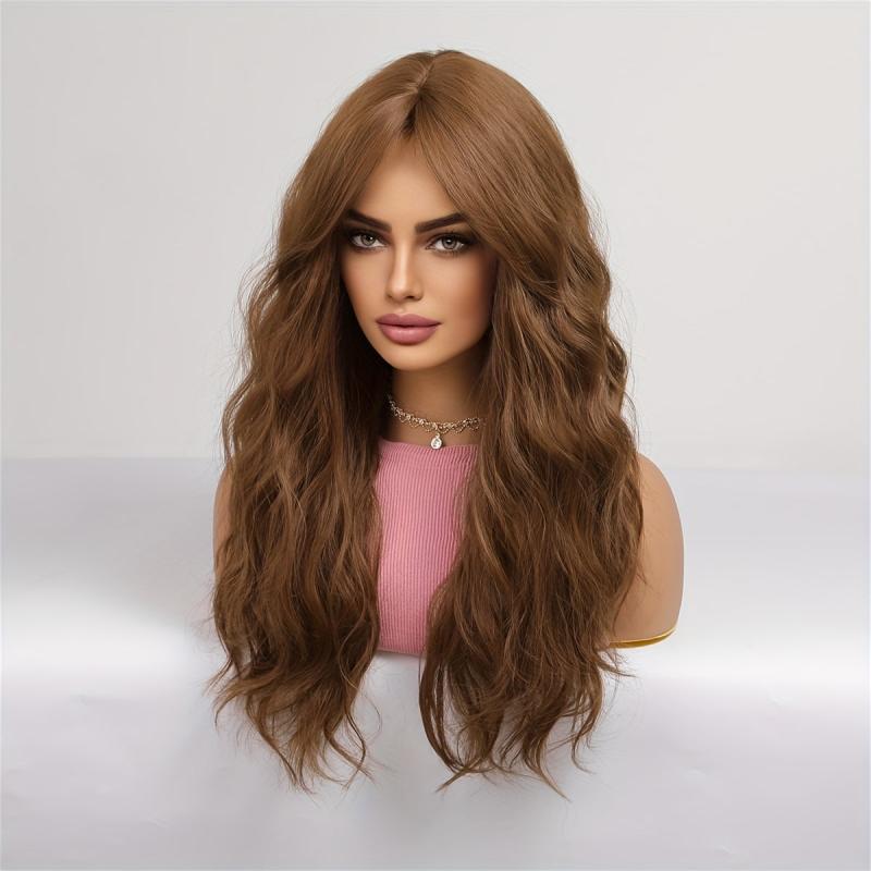 60 96 Cm Brown Long Curly Wig Middle Part Loose Wavy Hair Synthetic Women's Wig