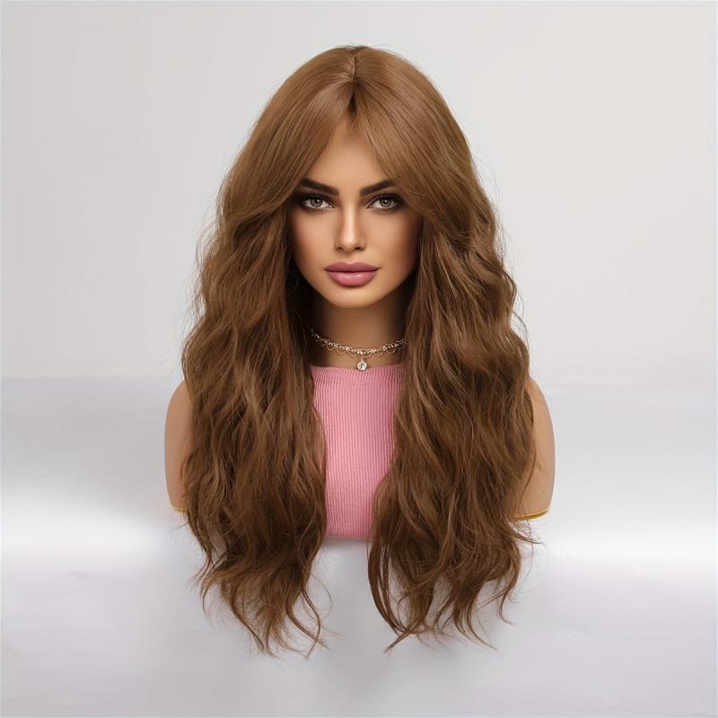 60 96 Cm Brown Long Curly Wig Middle Part Loose Wavy Hair Synthetic Women's Wig