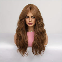 60 96 Cm Brown Long Curly Wig Middle Part Loose Wavy Hair Synthetic Women's Wig