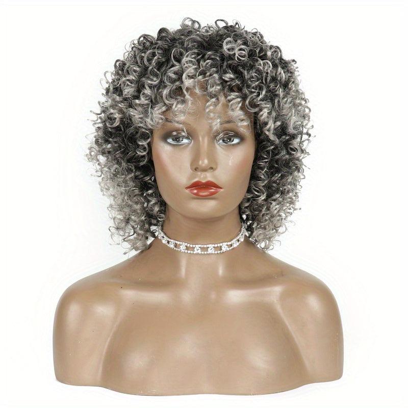 Short Kinky Curly Afro Wig with Bangs Heat Resistant Hair for Women
