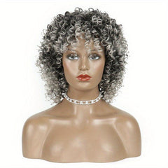 Short Kinky Curly Afro Wig with Bangs Heat Resistant Hair for Women