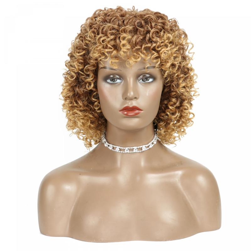 Short Kinky Curly Afro Wig with Bangs Heat Resistant Hair for Women