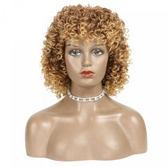 Short Kinky Curly Afro Wig with Bangs Heat Resistant Hair for Women